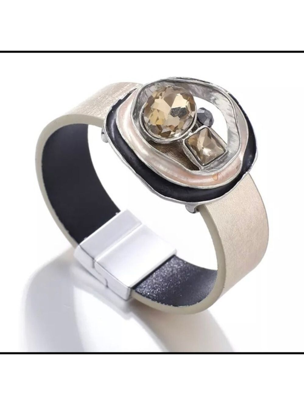 Champagne Leather Boho Stone Bracelet